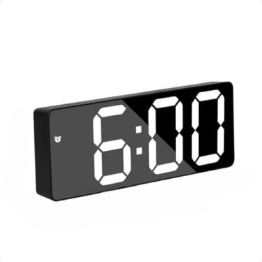 Imagem de Relógio Digital de Mesa com Alarme, Visor LED Grande 16cm, Ajuste de Brilho, Temperatura, Data e Formato 12/24h – Moderno-Silencioso e Minimalista (Branco)