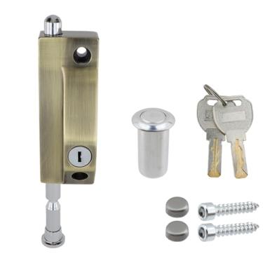 Imagem de WDONAY Trava de mola com chaves, fechadura de piso de porta de liga de zinco, fechadura de porta deslizante para portas de vidro, portas de madeira (Bronze)