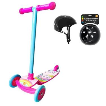 Imagem de Kit Patinete Menina Unicórnio Rosa Radical 50Kg Com Capacete - DM Toys