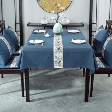 Imagem de KAIJIE Toalha de mesa de chá retangular estilo chinês imitação de algodão e linho padrão floral para decoração de festa piquenique e jantar 51"x51"/130 x 130 cm A-Bao azul
