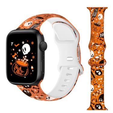 Imagem de Pulseira de relógio de Halloween compatível com Apple Watch de 38 mm, 40 mm, 41 mm, 42 mm, 44 mm, 45 mm, 49 mm e 46 mm, compatível com Apple Watch séries 10, 9, Ultra, 8, 7, 6, 5, 4, 3, 2 e 1 SE