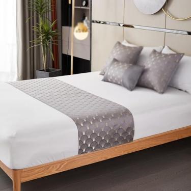 Imagem de Cachecol de corredor de cama de hotel, colchas, decoração de cama geométrica macia, protetor de cama para quarto de casamento para cama de solteiro queen size - cinza | 50 x 260 cm para cama de 2 m