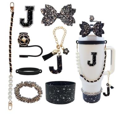 Imagem de Conjunto de acessórios de copo de 8 peças para copo Stanley de 30 e 1,4 l com alça, incluindo topo de palha, bota, alça de alça de garrafa de água, decoração de arco de palha, pulseiras, pingente de