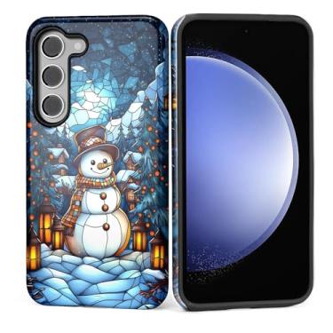 Imagem de ZHEGAILIAN Capa para Samsung Galaxy S23 FE, capa rígida à prova de choque + silicone macio 2 em 1, híbrido, à prova de choque, proteção contra quedas - vidro de boneco de neve de Natal e inverno
