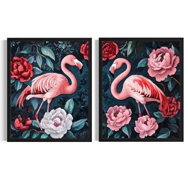 Imagem de Impressão de pôster de arte de parede Flamingos William Morris, tapeçaria de flores vintage, decoração floral para sala de estar, quarto, escritório, banheiro AA12 (flamingos, 20 x 25 cm (2 painéis