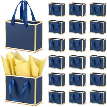 Imagem de EQOREIIN Sacos de presente de papel metálico com alças de papel de seda sacos de presente de 15 cm para ele, formatura, chá de bebê, casamento, chá de noiva, lembrancinha de padrinhos
