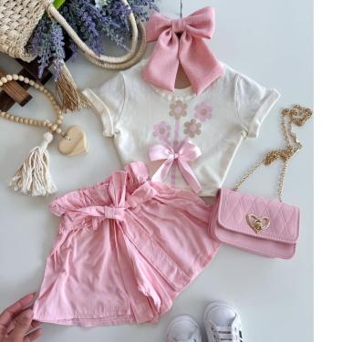 Imagem de Conjunto menina Cropped e short - Roupa infantil verão