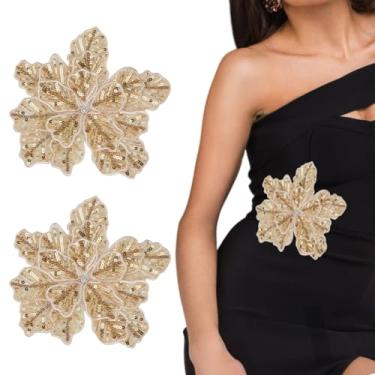 Imagem de SUPERFINDINGS 2 peças de apliques de flores de lantejoulas feitos à mão com aplique de strass de renda, aplique de bordado floral, aplique para costurar em roupas para bolsa faça você mesmo, vestidos