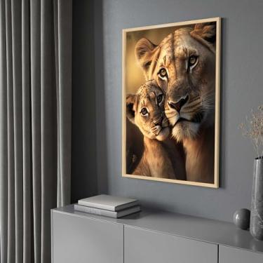 Imagem de Quadro com Moldura Leoa Filhote Família Decorativo Grande Sala Quarto Hall