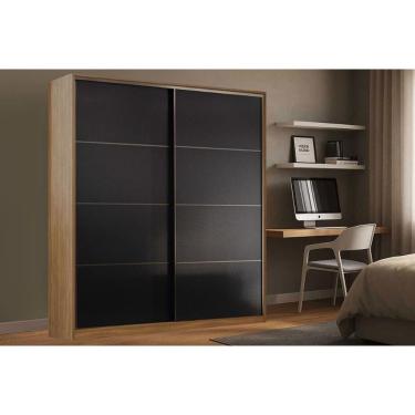 Imagem de Guarda Roupa Casal 2 Portas de Correr e 3 Gavetas Belga Nogueira Touch/Preto Prime - Demóbile
