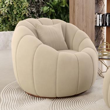 Imagem de Poltrona Decorativa Estilo Concha Abóbora Shell Giratória Veludo Bege - Desk Design
