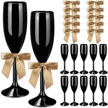 Imagem de Zopeal 10 taças de plástico para taça de champanhe de 170 g cálice de flauta de brinde de casamento com 50 peças de decoração de laço, copos reutilizáveis inquebráveis para chá de despedida de