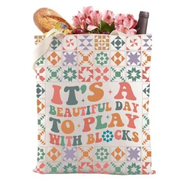 Imagem de Gzrlyf Sacola acolchoada para Quilters Gift I Still Play With Blockss Quilt Gift Quilting Lover Gifts reutilizável sacola de compras (PLAY WITHBLOCKS)