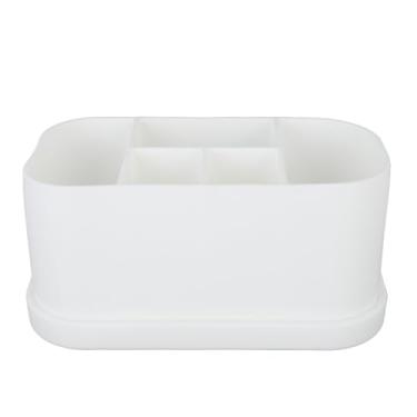 Imagem de Ponte de dentes de dentes de silicone Ponto de pasta de dente multiuso 5 slots orifícios de drenagem Organizador de bancada de bancada para o produto de cosméticos para cuidados (Branco)