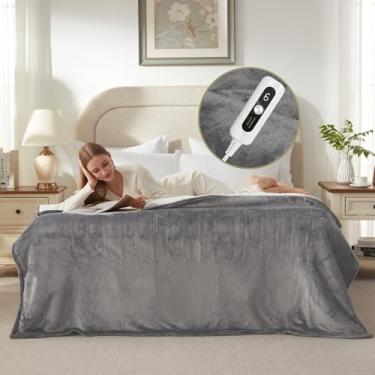 Imagem de SNUGSUN Cobertor elétrico aquecido, cobertor elétrico de flanela espessa macia e aconchegante e sherpa para cama, sistema de segurança automático 6 níveis de aquecimento e 10 horas de desligamento