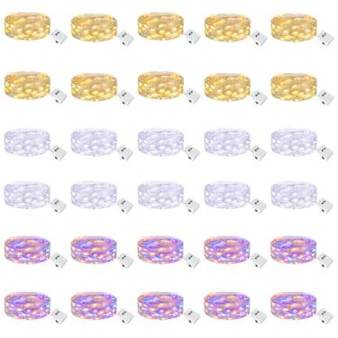 Imagem de btfarm Pacote com 30 luzes de fada operadas por bateria [3 modos], 2,1 m, 20 luzes LED cintilantes, cordão de luzes à prova d'água, pequeno fio prateado para potes de pedreiro de Natal, mesa de