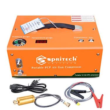 Imagem de Spritech Compressor de ar PCP, desligamento automático 4500Psi/30Mpa sem óleo/água, bomba de ar e tanque de paintball com separador de água/óleo, adaptador de energia integrado (bateria de carro de