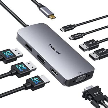 Imagem de Estação de ancoragem USB C Dual DisplayPort, Hub 8 em 1 com 2 DP, HDMI, VGA, USB C 2.0, 2 USB A 2.0, porta de carregamento PD, adaptador de vários monitores para notebooks Dell/HP/Lenovo
