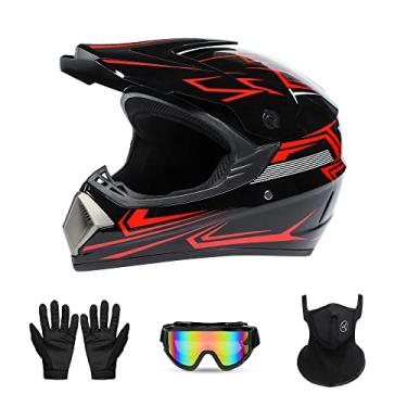 Imagem de Capacete de Motorcross para jovens unissex Red Arrow – Confortável e leve, conjunto de 4 peças certificado DOT (médio)