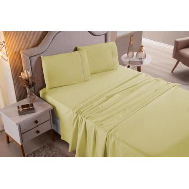 Imagem de Jogo de Cama Lençol Casal Padrão 4 Peças Amarelo Liso 100% Algodão - B