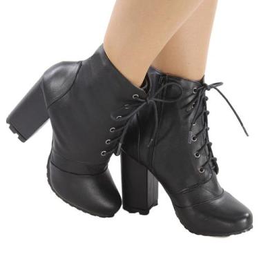 Imagem de Bota Feminina Salto 9cm Bloco Preto Cano Médio Napa Ecológica ER377 - 