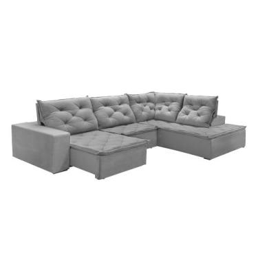 Imagem de Sofá de Canto com Chaise 3 Lugares M136 Martins Estofados, Veludo/Cinz