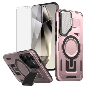 Imagem de Asuwish Capa de celular para Samsung Galaxy S24 5G com capa para câmera, protetor de tela de vidro temperado, fino, magnético, robusto, suporte resistente, protetor de célula híbrida resistente S 24