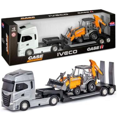 Imagem de Kit Caminhão Plataforma Infantil 50cm + Trator Escavadeira Articulada 