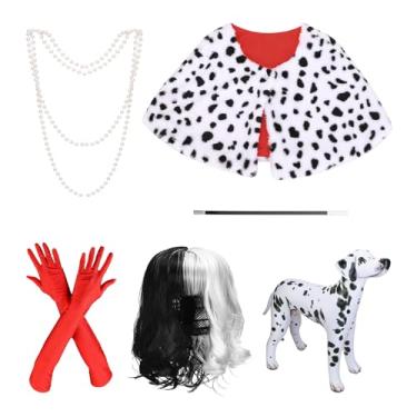 Imagem de HOMIEE Fantasia feminina de Halloween 2025, xaile dálmata, peruca, colar, luvas vermelhas dos anos 20, 99 cm de comprimento, 76 cm de altura, cachorro dálmata inflável para festa de cosplay de