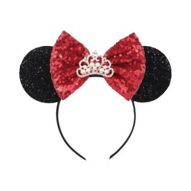 Imagem de Tiara De Orelhas De Rato Com Lantejoulas E Laço Para Meninas Com Pérol