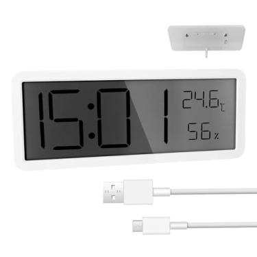 Imagem de Tcwhniev Relógio de parede digital com tela LCD de 8,5 polegadas, visor de temperatura recarregável ou alimentado por bateria, relógio de mesa fácil de usar para sala de estar, quarto, escritório