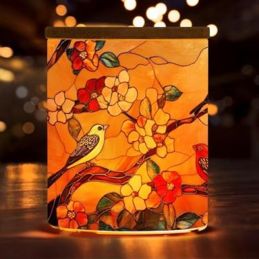 Imagem de Suporte de luz de chá de beija-flor de vitral, porta-velas de vidro de flor de pássaro, jarra cintilante operada por bateria, suporte de vela de inspiração para decoração de casa