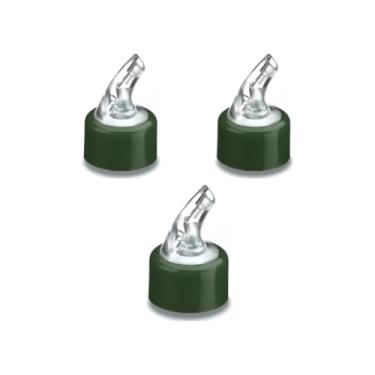 Imagem de Conjunto de 3 Bicos Dosadores para Azeite e Vinagre, 30mm, Compatível com Garrafas Gargalo Estreito, Verde