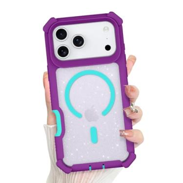 Imagem de Bonoma Capa Pro 2025, traseira brilhante com glitter, suporte magnético para capa à prova de choque MagSafe, proteção de alta qualidade de cristal e canto para meninas e mulheres - roxo