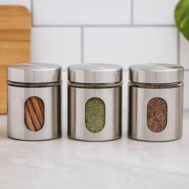 Imagem de Jogo 3 Potes de Vidro Inox Hermético com Visor 630ml Mimo Style Cozinh