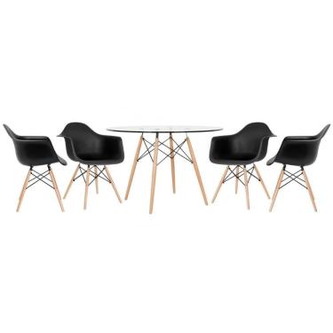Imagem de Mesa Redonda Eames Com Tampo De Vidro 120 Cm + 4 Cadeiras Eiffel Daw Preto Preto