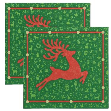 Imagem de Kit Guardanapo de Natal Estampado Rena Verde e Vermelho 33x33cm Folha Dupla Prime 40 Unidades