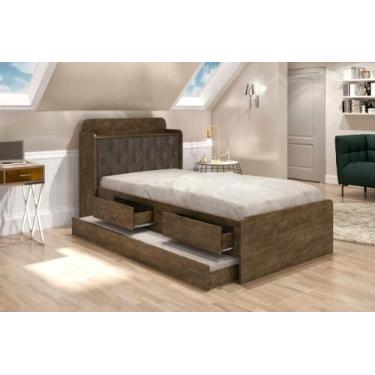 Imagem de Cama Tamires Solteiro 0,88cm com Auxiliar Castanho com Capitonê Nogal 