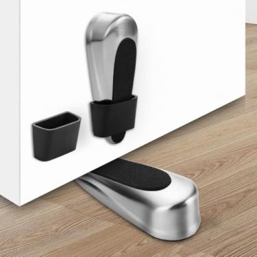 Imagem de Cunha de batente de porta resistente, 2 peças de borracha antiderrapante e batente de porta de metal para portas pesadas, batentes de porta para parte inferior da porta, protetores de parede para casa