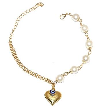 Imagem de Pulseira Perola Coração Olho Grego Folheada A Ouro18k!