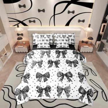 Imagem de Erosebridal Jogo de cama com laço preto em uma bolsa com lençol para meninas, crianças, adolescentes, adultos, princesa, desenho de estrela, conjunto de cama solteiro, 7 peças, kawaii, laço e nó de