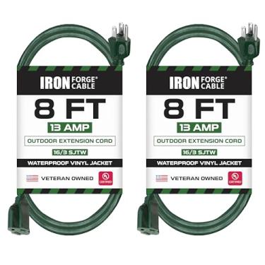 Imagem de Pacote com 2 cabos de extensão para ambientes externos de 20 m - cabo elétrico verde de 3 garras 16/3 SJTW - ótimo para alimentar luzes de Natal