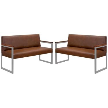 Imagem de Conjunto 2 Sofás De 2 Lugares Niterói Couro Marrom Em Metal Champanhe