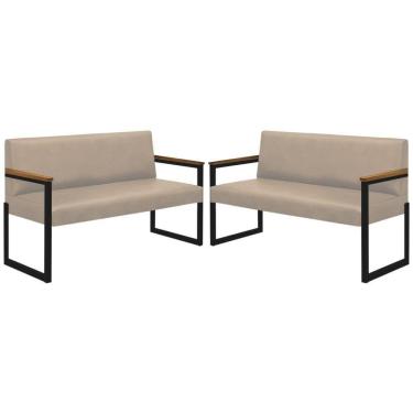 Imagem de Conjunto 2 Sofás De 2 Lugares Niterói Couro Off White Em Metal Preto
