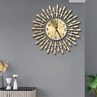 Imagem de Relógio de parede arte grande relógio de parede moderno de metal, relógio de parede de 38 cm brilhante sem tique-taque silencioso relógio de quartzo para sala de estar dourado, relógio silencioso