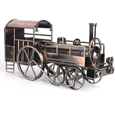 Imagem de FKJLUN Ornamentos clássicos de locomotiva a vapor industrial, ferro forjado, galvanoplastia, carro, trem, modelo, veículo colecionável, artesanato, sala de estar, armário de vinho, decoração de casa