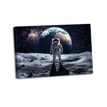 Imagem de ZHOUWALLPIC Arte de parede em tela com vista do espaço, imagem de paisagem de galáxia, astronauta na lua, impressões de homem espacial para decoração de sala de aula de berçário (Spaceman-5,12.00 cm x