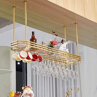 Imagem de Rack de copo de vinho de teto, rack de vidro de vinho estilo retrô, rack de copo de vinho de altura e largura ajustáveis, para bar, café, cozinha (cor: preto, tamanho: 120 cm/47 polegadas) (ouro 100
