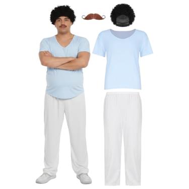 Imagem de EchoElce Fantasia masculina de Halloween para adultos, lazer, azul, calça branca, peruca, barba, acessórios de roupa de Halloween, Azul e branco, M