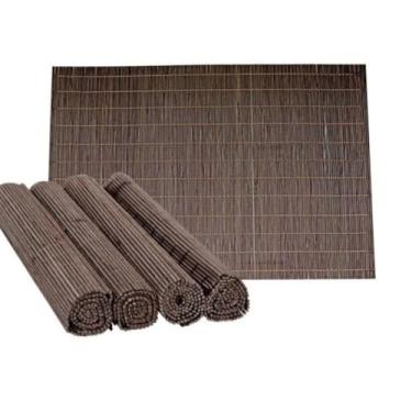 Imagem de Kit Jogo Americano com 4 Peças – Palha Marrom com Bordado em Bege – Ideal para Mesa Posta, Almoços e Jantares (Bambu escuro)